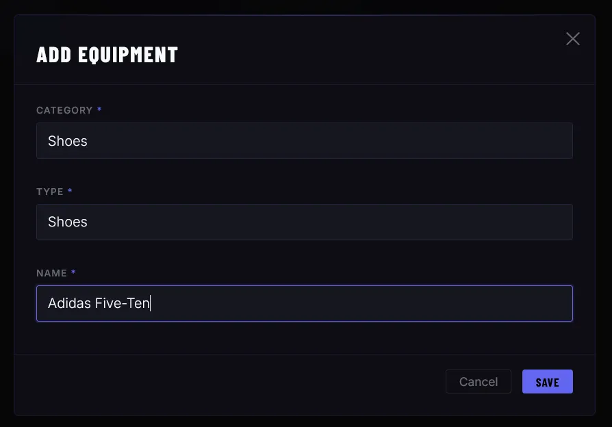 Bike-Ly Add Gear dialog